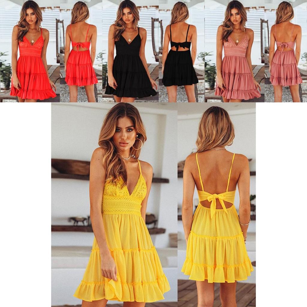 Stylish Women Summer Boho Short Mini Dress For Evening Cocktail And Beach Parties