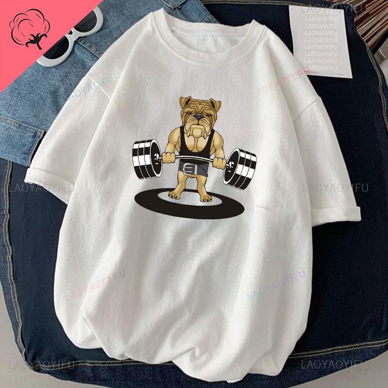 Cat Weightlifting Printed T-shirt Work Out Funny Gym Design Sticker Graphic High Quality Cotton T Shirts Men Clothing Camisetas