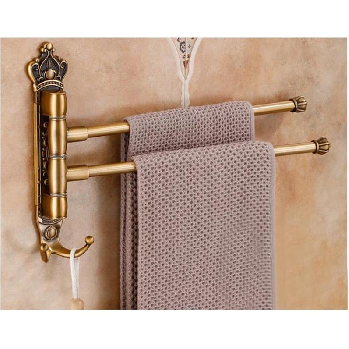 Luxury Swivel Towel Bars Rack with Hook Up Bathroom Rustic Gold Metal Towel Bar Hanger Wall Mounted,Swing Out Towel Bar,Folding Arm Swivel Towel Bar