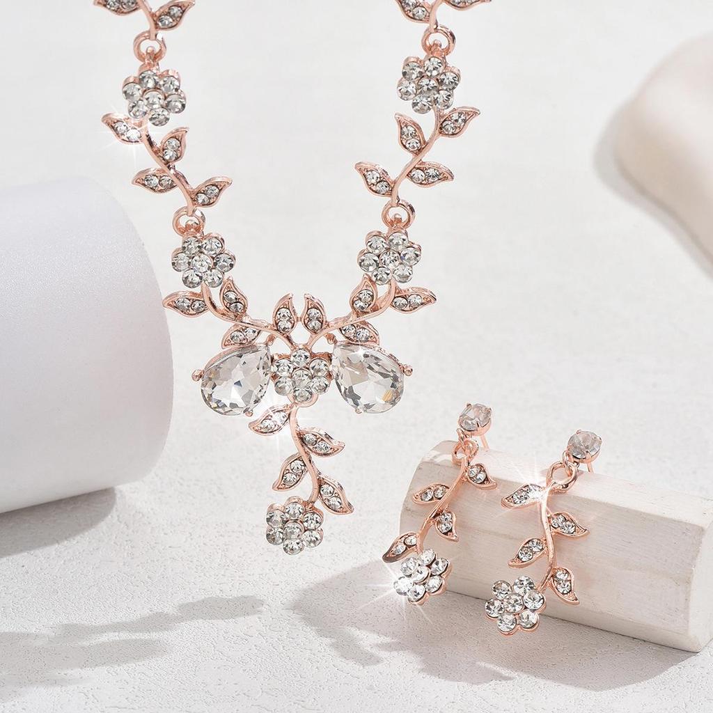 Bridal Rhinestone Crystal Necklace & Earring Set for Women's Prom & Dress Accessories