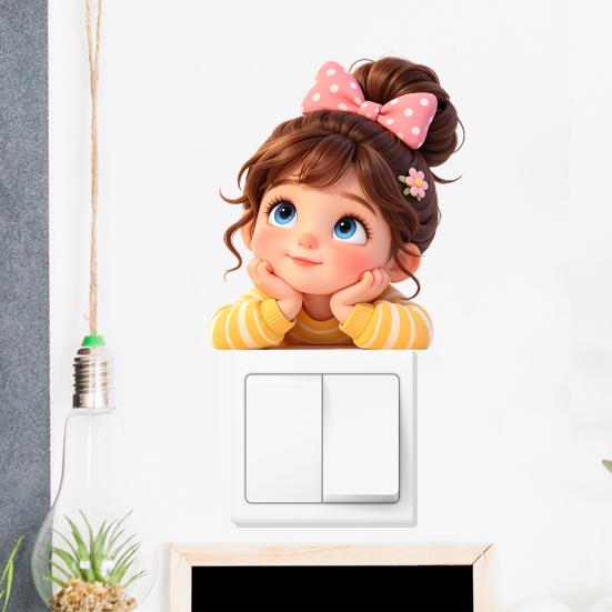 Switch Sticker, 3D Lying Girl Design Electrostatic Window Clings, Easy Peel & Stick Window Sticker for Kids Room Balcony Bathroom