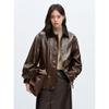 Peacebird Women's Fashion Waxed PU Leather Short Jacket