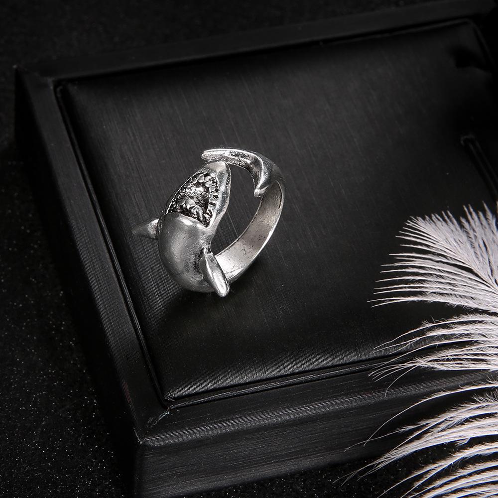 Retro Europäischer & Amerikanischer Weißer Hai und Hammerhai Legierungsring Set für Damen