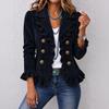Women's Vintage Corduroy Jacket with Ruffle Trim, Lapel Collar and Single-Breasted Button Front