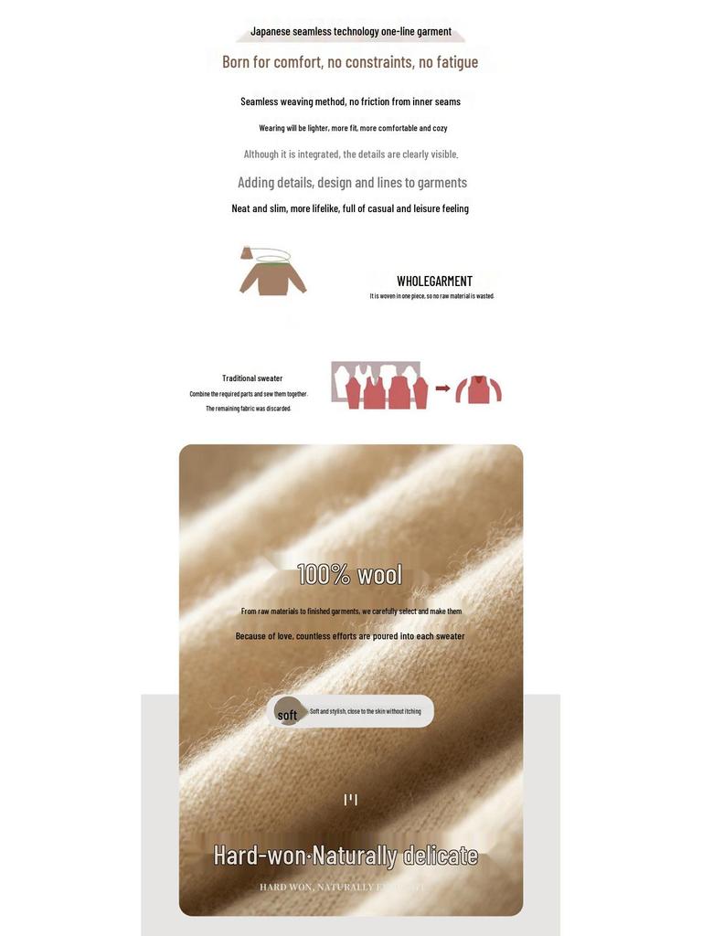 Women's Slim-Fit Autumn Sweater, Fashionable Half-High Neck, Versatile Pure Wool for Layering or Outerwear, Skin-Friendly.