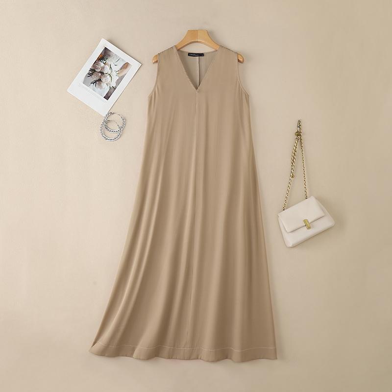 

ZANZEA Жіноча повсякденна літня довга сукня без рукавів з V-подібним вирізом M хакі