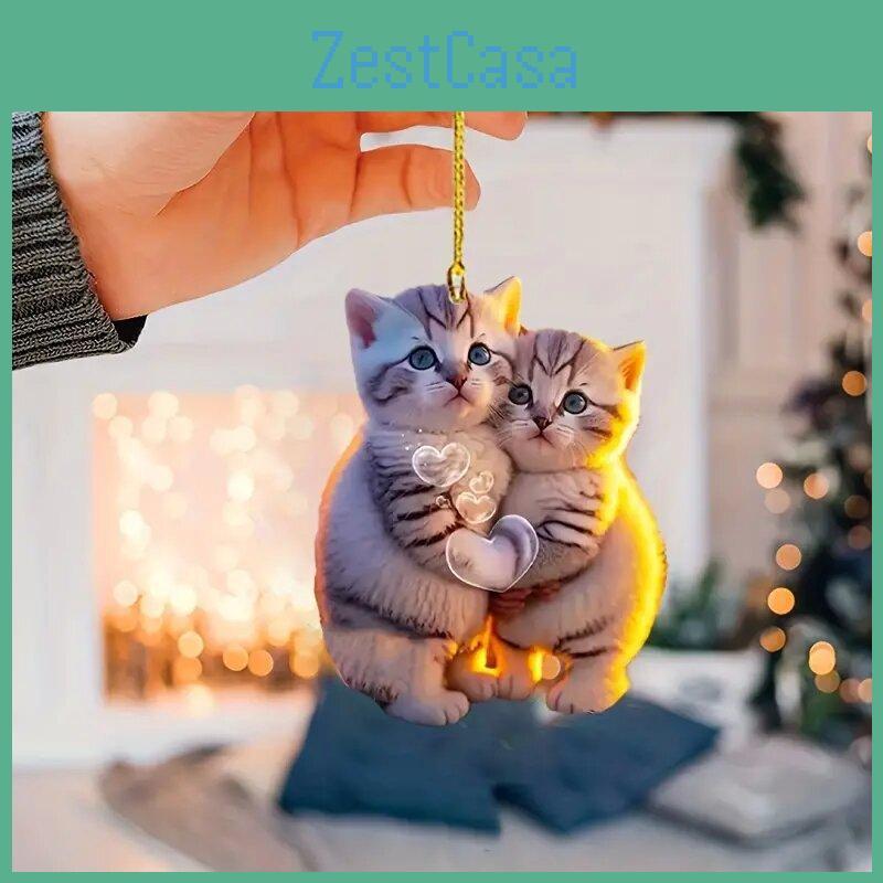 Cute Acrylic Couple Cat 2d Car Hanging Decoration Stylish Keychain Gift For Lovers