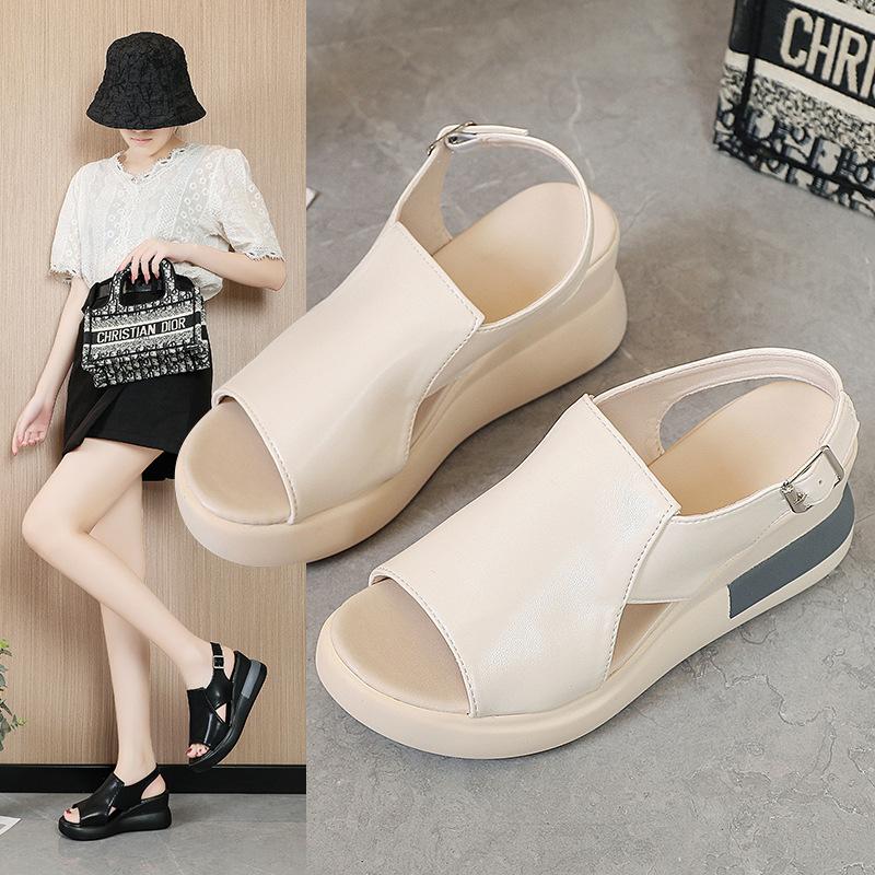 Women’s Platform Wedge Sandals, Peep Toe Soft Pu Leather High Heel Sandals, Comfortable Height Increasing Summer Shoes