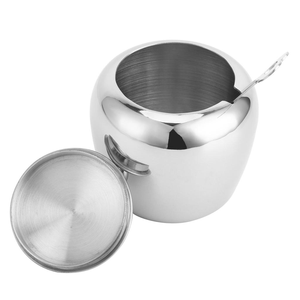 304 Stainless Steel Sugar Bowl with Lip Spoon Home Kitchen Salt Pepper Spices Bowl