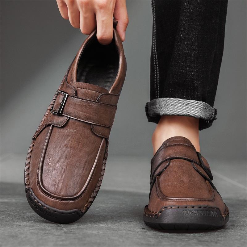 Men's Leather Shoes Slip on Casual Sneakers Flats Walking Shoes
