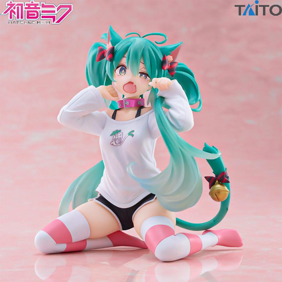 Hatsune Miku Desktop Cute Action Figure 11cm Neko T-Shirt Ver. Cat Ear Pajamas Anime Figurine Kawaii Girl Model Toy Gifts