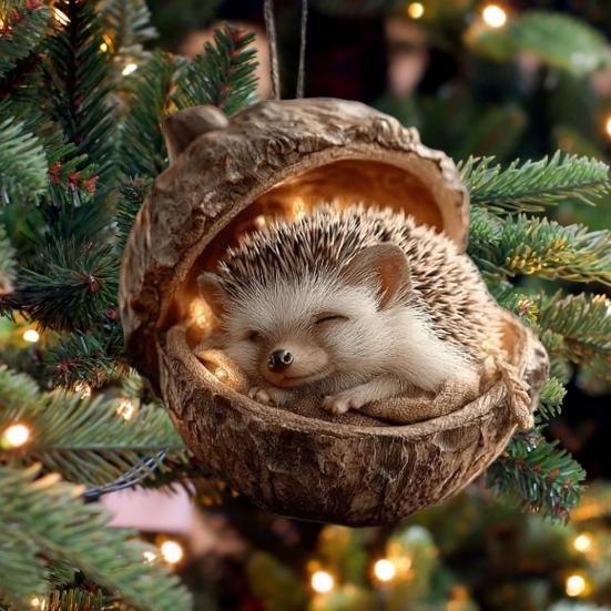 Forest Animal Acorn Ornaments Acrylic Cute Christmas Trees Hanging Decorations Rustic Home Decor Holiday Gift for Animal Lovers