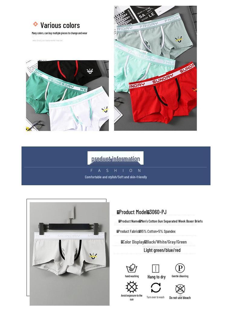 Wangjiang Men's Cotton Trunk Underwear with Gun & Ball Separation, Mid-Waist, Plus Size.