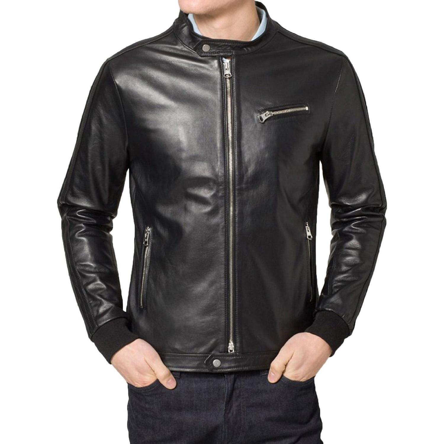 

SkinOutfit Men s Genuine Lambskin Black Leather Jacket Stylish Motorcycle Bomber Biker Outerwear MJ 89 XXL чорний