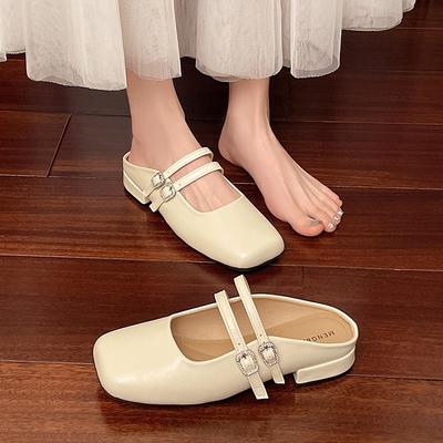 Mary Jane Single Shoes Women's Shoes New Spring and Summer Temperament Low Heel Bag Head Half Slippers Sandals