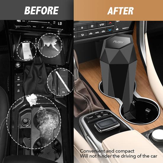 Car Trash Can with Lid Leakproof Car Dustbin Diamond Shape Waterproof Garbage Bin Mini Trashcan Car Vehicle Waste