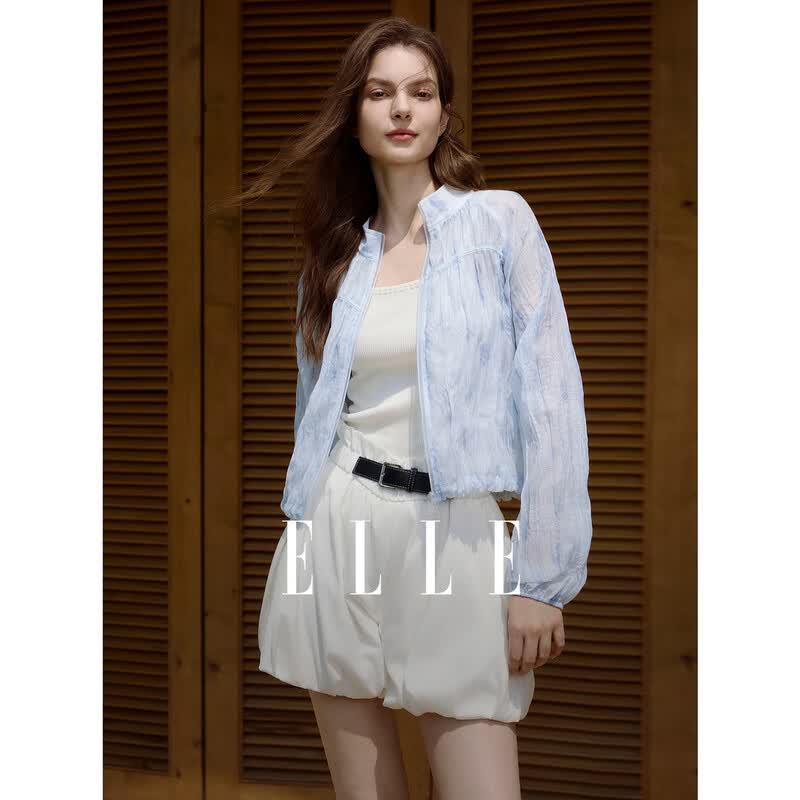 

ELLE Women s Tie-Dye Print Stand-Collar Short Jacket L