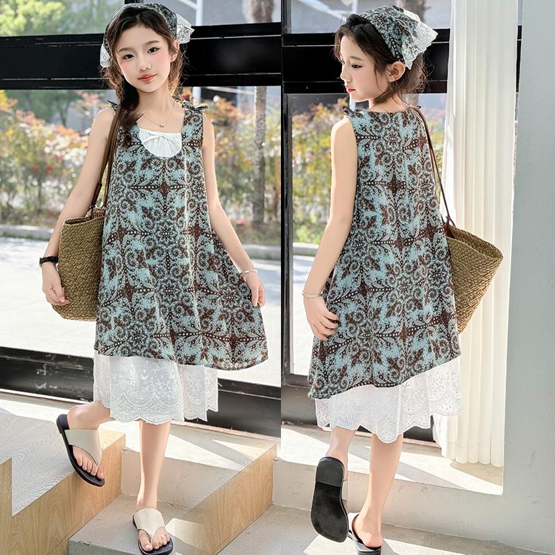 Girls' Dress 2026 Summer New Collection Children's Lace Floral Skirt Girls' Big Kids' Little Girls' Strap Top Skirt