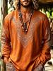 Plus size men's bohemian resort style V-neck long-sleeved shirt trendy geometric print skin-friendly textured fabric