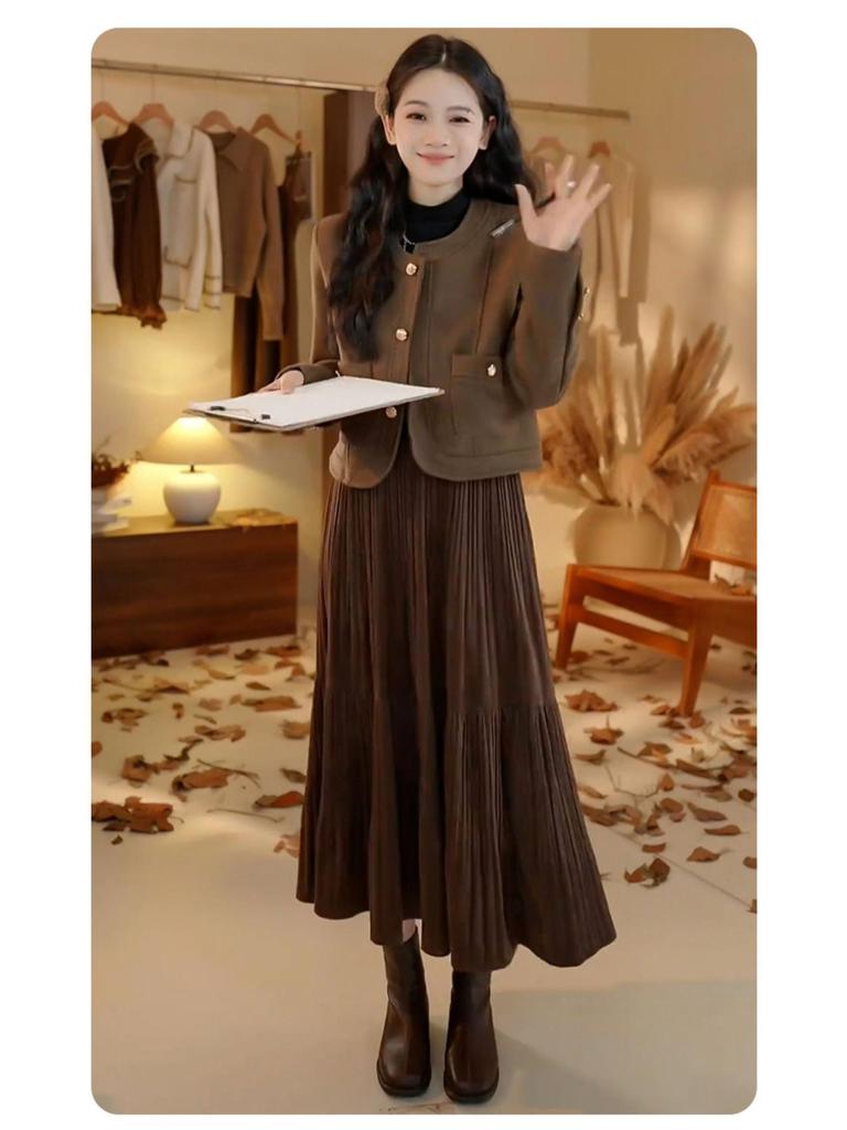 Gonna midi elegante a vita alta, linea ad A, da donna, Autunno/Inverno 2025, Ampio svaso, Design modellante.