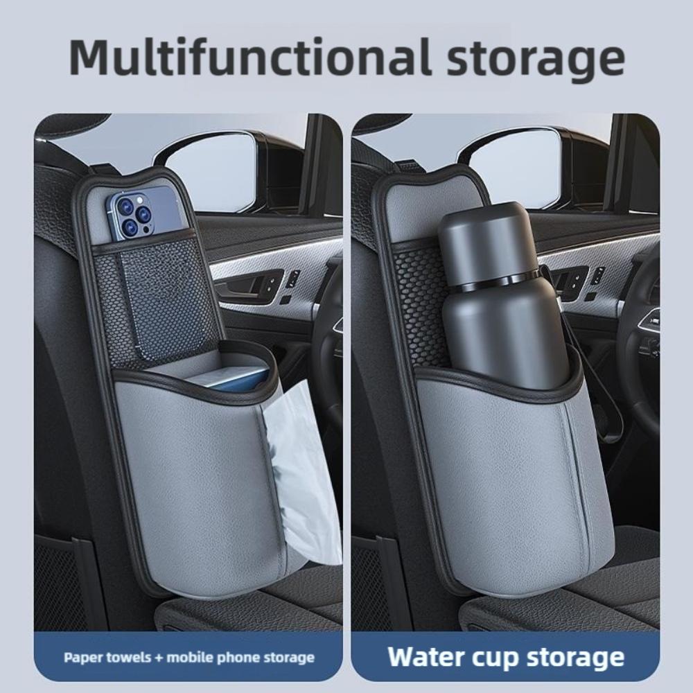 Porte-bouteille d'eau de voiture en cuir PU Sac de rangement multifonctionnel pour côtés de siège Organisateur de mouchoirs Support suspendu pour bouteilles d'eau