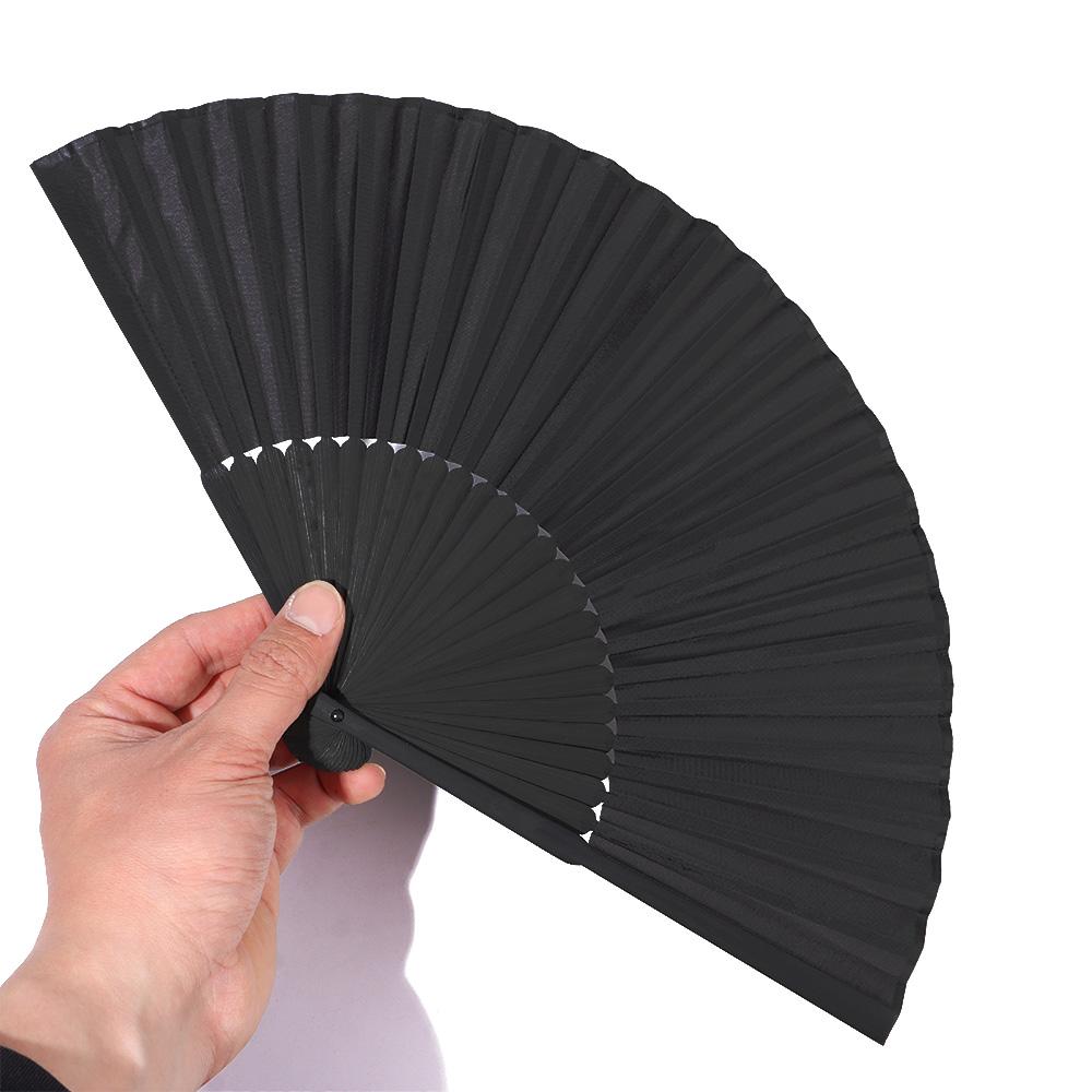 8.27"(21cm) Black Silk Folding Fan Chinese Style Hand Held Bamboo Fans Ribs Home Party Decoration Dance Props Desktop Ornament