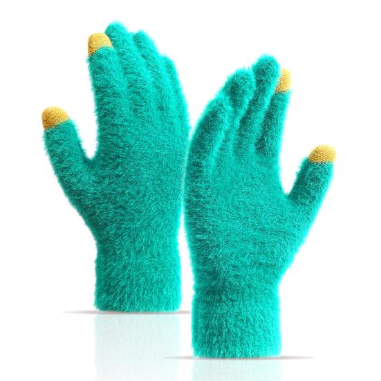 1 Pair Unisex Winter Gloves Thick Plush Five Fingers Non-slip Touch Screen Solid Color Stretchy Heat Retention Cycling Outdoor Activity Gloves