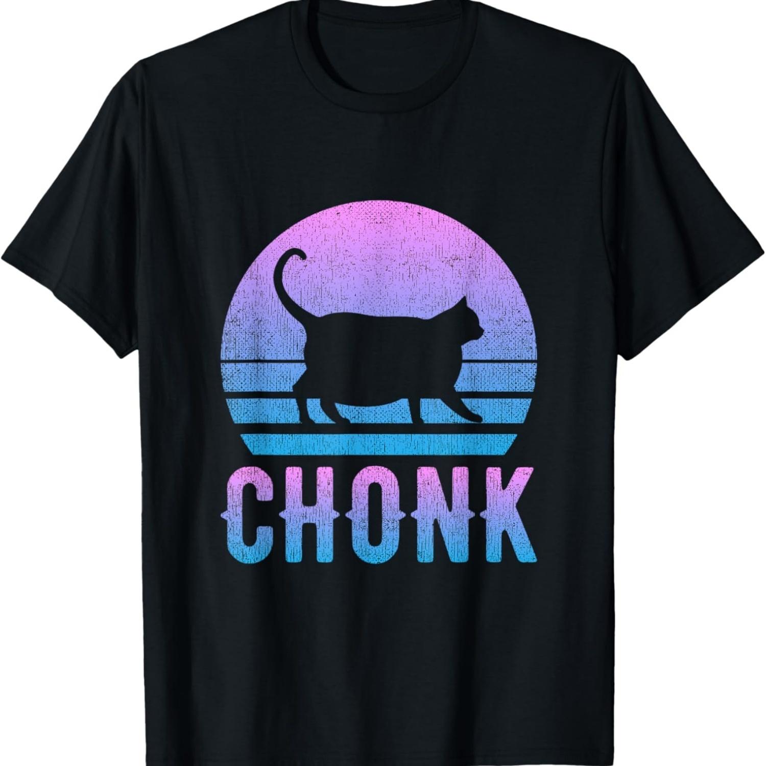

Chonk - Gradient 90´s Funny Retro Fat Cat Meme T-Shirt for Men Women Kids S чёрный