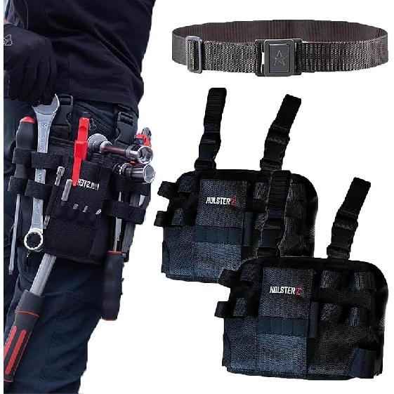 Holster Z 2.0 Tool Pouch, Multi-Tool Electrician Tools Pouch with Leg Tool Belt, Work Bag for Electrician, Repairman, HVAC Techs, Black with Belt