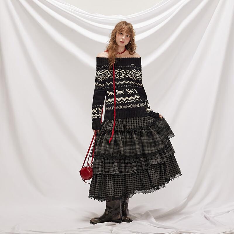 UNIFREE Fair Isle Off-Shoulder Loose Fit Sweater