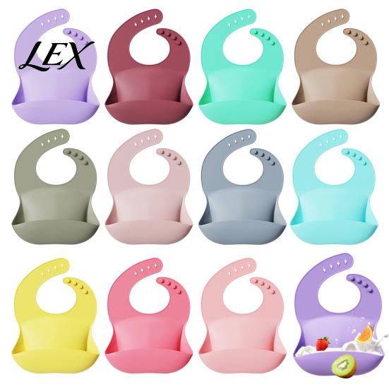 BPA Free Silicone Bibs Baby Bib, Waterproof Soft Adjustable Feeding Durable Skin Friendly Supplies Large Pocket Food Catch Bib for Babies And Toddlers