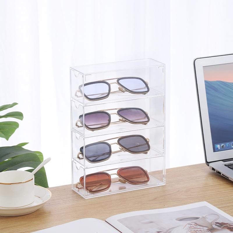 

4-layer Plastic Drawer Storage Box Transparent Dustproof Glasses Cosmetic Desktop Stationery Storage Rack 24.6 17.5 6.3cm