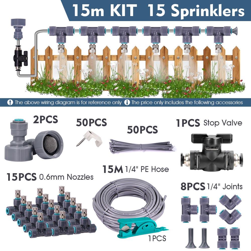 1/4″ 4/6mm 60W Self-priming Pump Misting Cooling System 0.6mm Atomizer Sprayer Slip Lock Nozzle Joint Outdoor Garden Irrigation