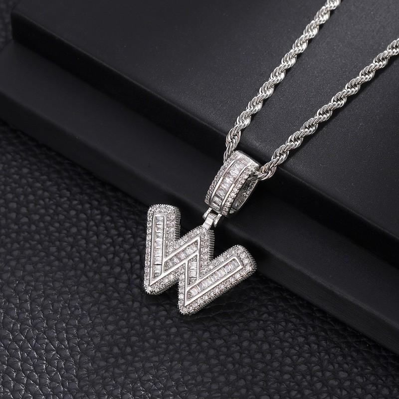 Collana con Ciondolo Lettera in Rame con Incastonatura in Zirconia Stile Hip Hop Alfabeto Iniziale Charms Donna Uomo Gioielli Trendy