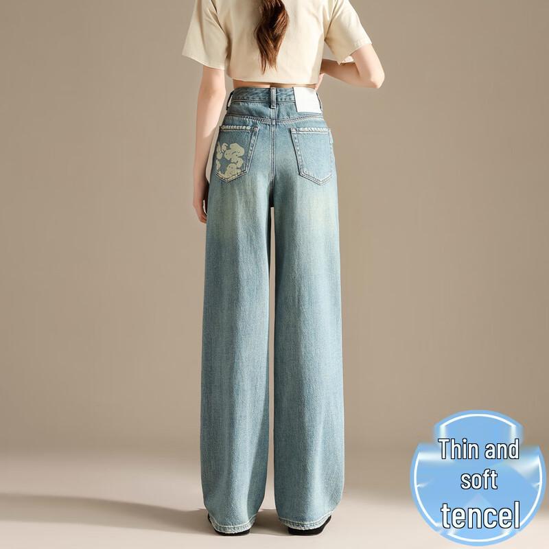 RAIN.CUN Women's Light Blue Tencel Blend Wide-Leg Jeans