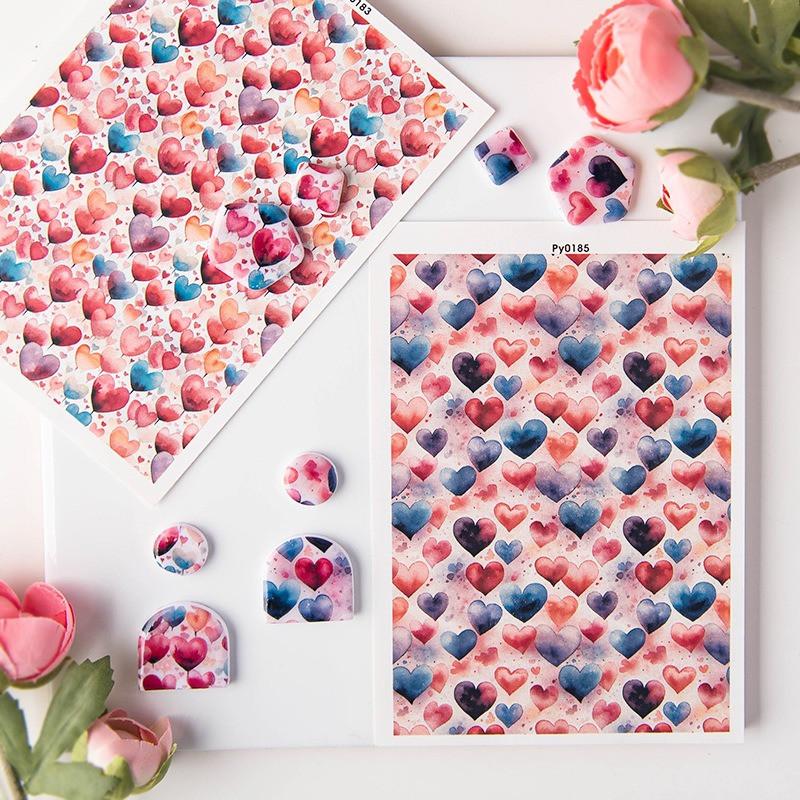 Heart Series Pattern Watercolor Transfer Paper for Polymer Clay Soft Pottery Pendant Earrings Jewelry Making Stickers Decor Tool