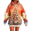Ladies' Christmas Printed Bow Long Sleeved Loose Fitting Headband With Rope Hooded Sweatshirt Top