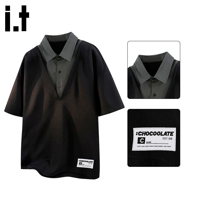 :CHOCOOLATEit Men's Faux Two-Piece Short Sleeve POLO Shirt