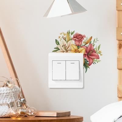 Rosa e Peonie Dipinte Adesivi Murali per la Decorazione dello Sfondo dell'Interruttore di Camera da Letto e Soggiorno