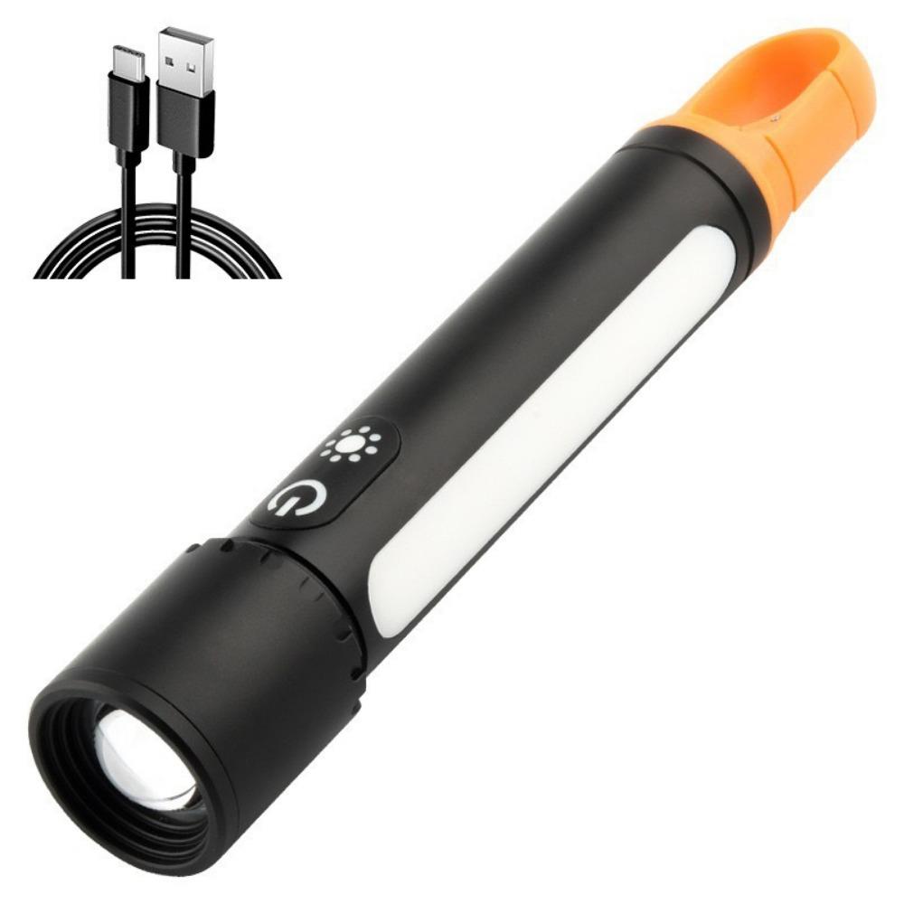 Telescopic Zoom Strong Light Flashlight With Side Lamp Camping Lamp  Camping