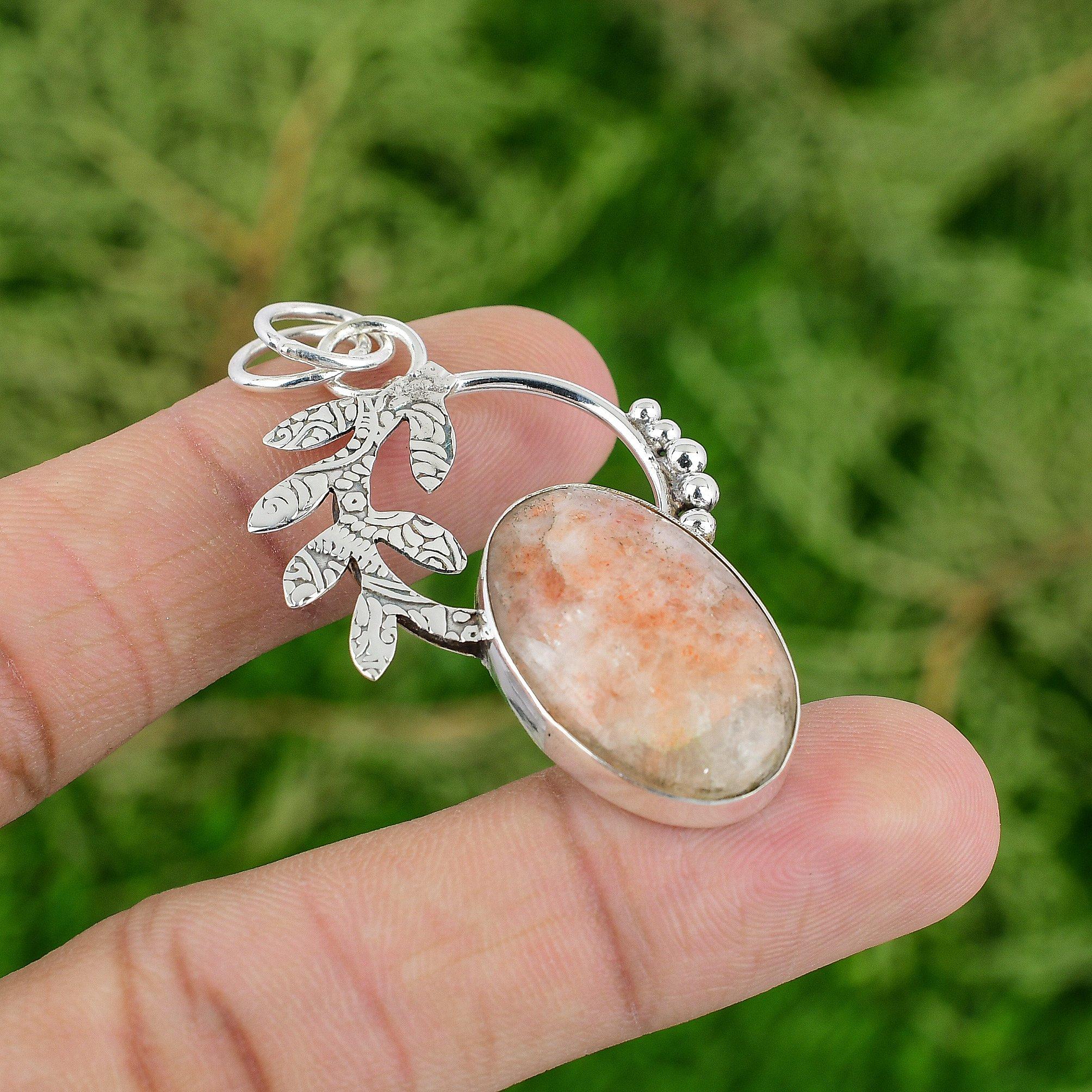 

Daughters Day Deal Sterling Silver Oval Natural Sunstone Handmade Bezel Pendant