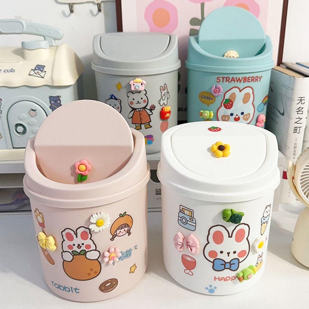 1Pcs with Cover Sticker Trash Can Storage Box Garbage Can Durable Mini Desktop Bin