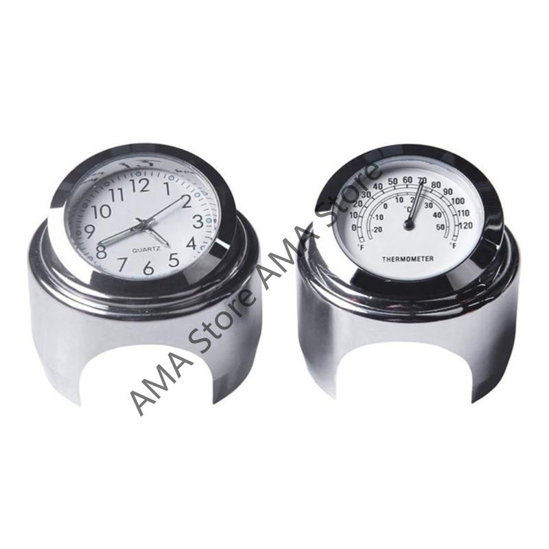 X7JF Motorcycles Handlebar Clock Thermometer Handlebar Mount Clock Watch Temp Gauge