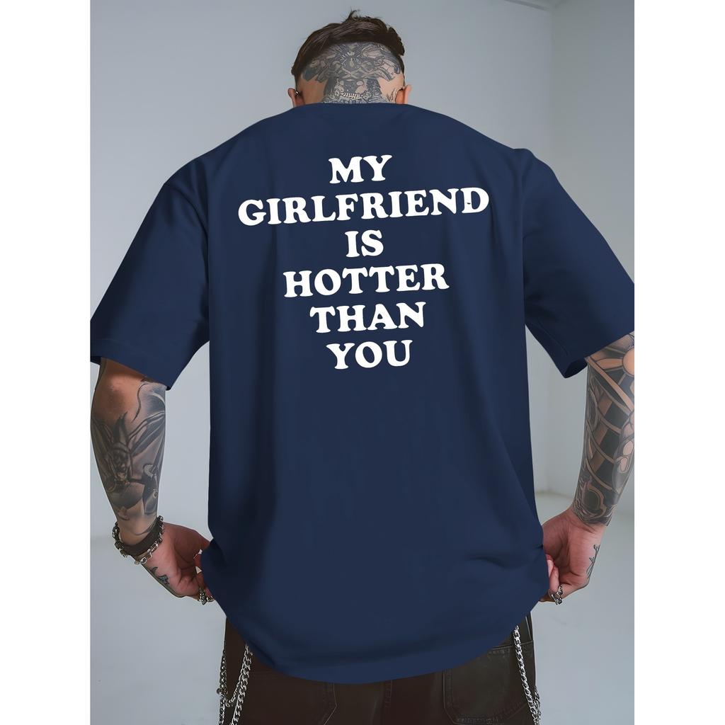 Mein Freundin ist heißer als du Grafik T-Shirt Herren S Lässig Baumwolle Rundhals Kurzarm T-Shirt