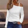 Minimally Metal Buckle Sloping Shoulder Collar Top Shirt Women's Clothing