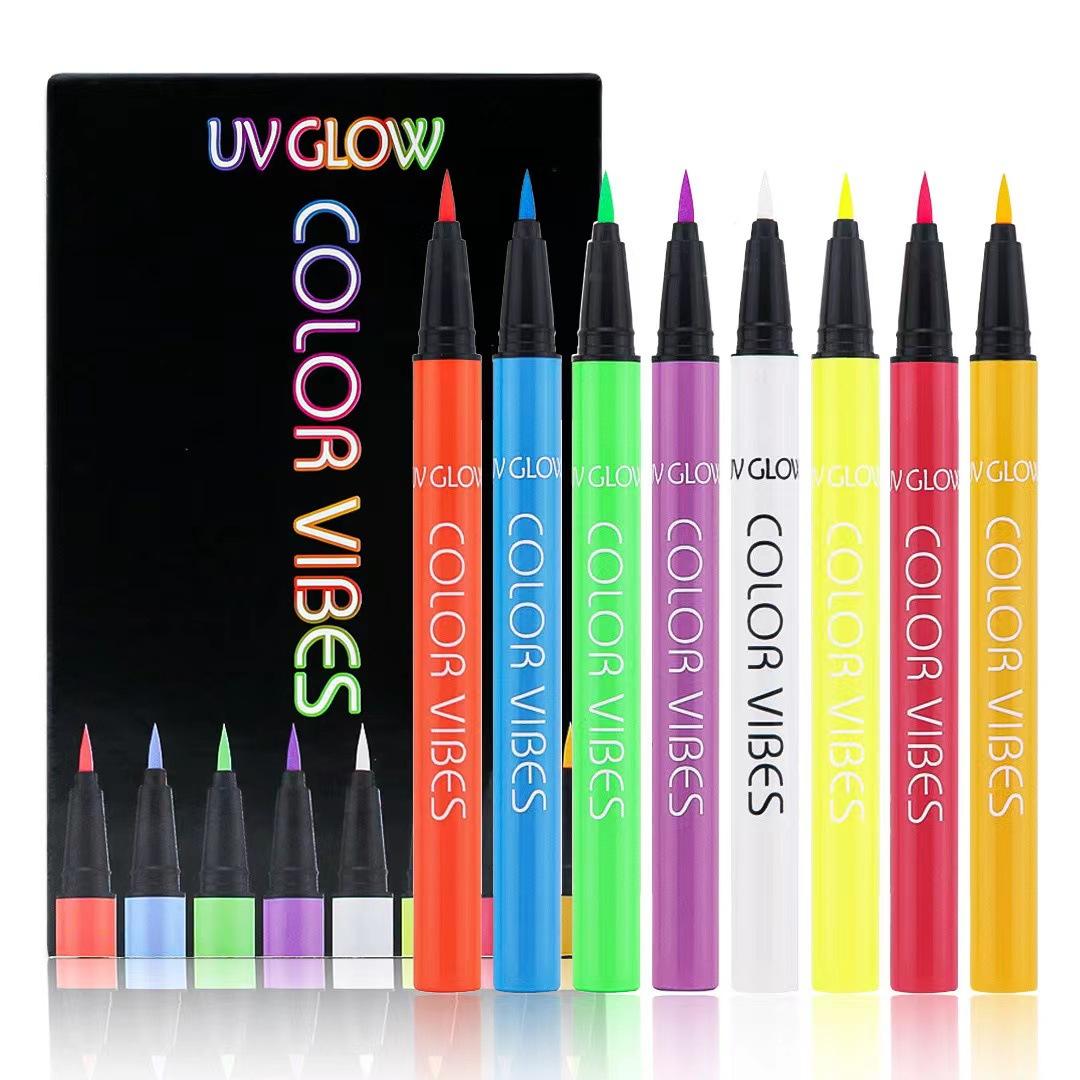 

Набор флуоресцентных подводок для глаз ярких цветов, 8 матовых красок для тела, светящаяся жидкая подводка для глаз, водостойкая, высыхает после пота