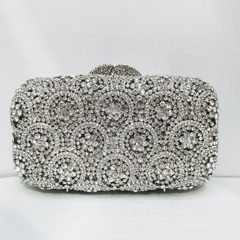 WHTUOHENG Crystal Evening Clutches Bag Green/Champagne/Pink/Silver Diamond Wedding Purses Rhinestone Women Flower Handbags