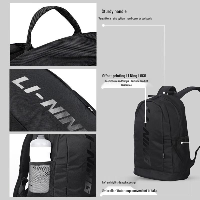 Li-Ning Unisex Rucksack mit großem Fassungsvermögen, vielseitig einsetzbar