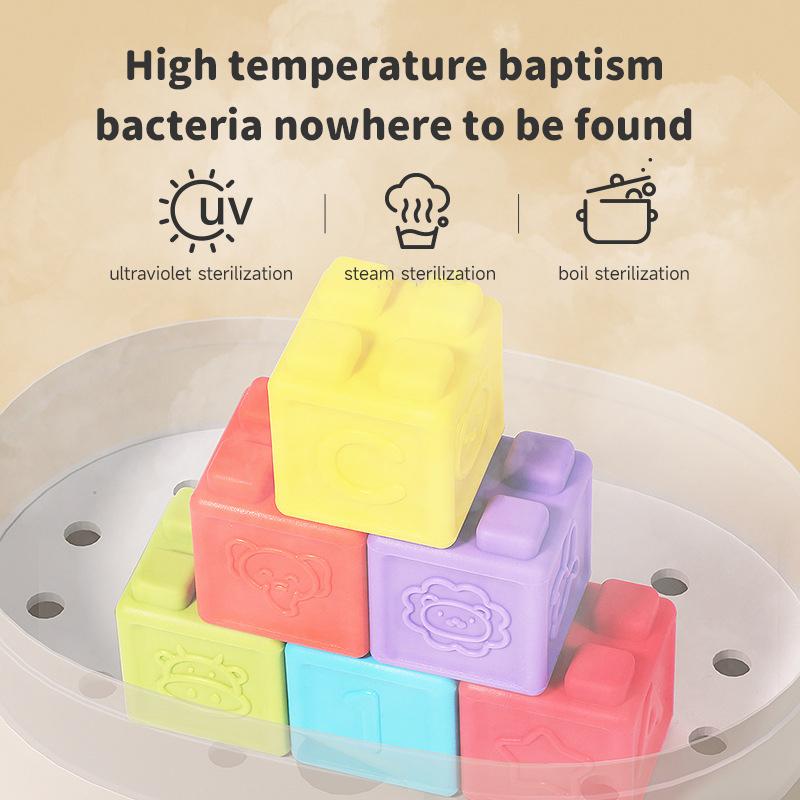 6Pcs Baby Children Soft Plastic Blocks Infants Young Children's Cognitive Relief Soft Rubber Block Can Chew Silicone Blocks Toy