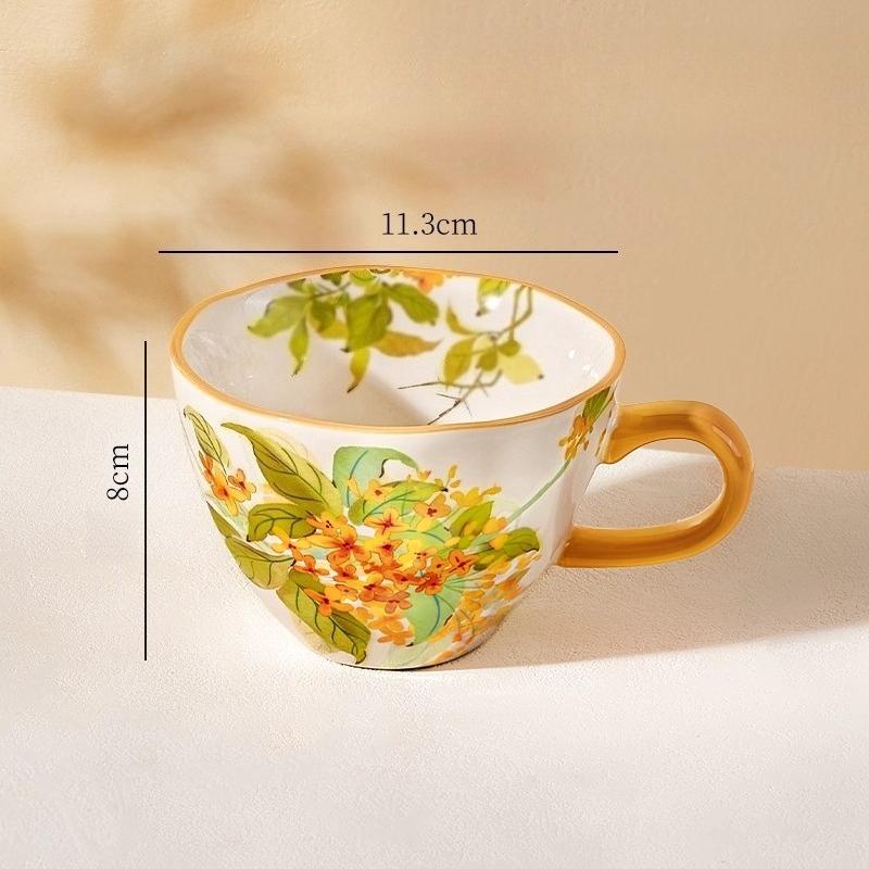 Ceramic Coffee Mug, Premium 350ml Bone China Coffee Tea Hug Mug, Floral Designed Teacup, Breakfast Cup